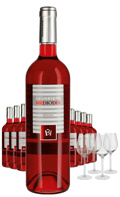 Paket 8 Flaschen Mediodia Rosado + 4 Gläser