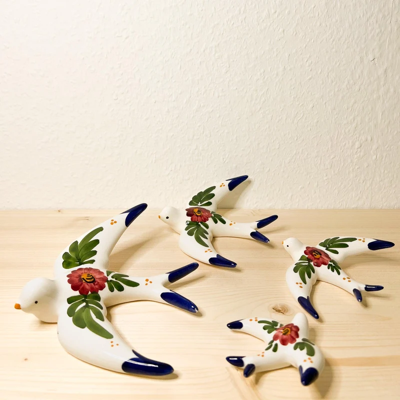Handgemachte Keramik - 4er Set - Schwalben (Blumen)