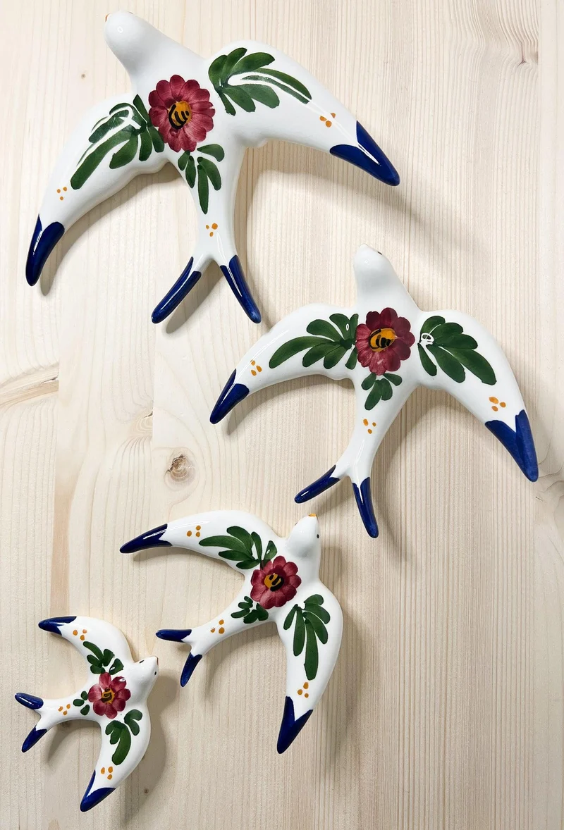 Handgemachte Keramik - 4er Set - Schwalben (Blumen)