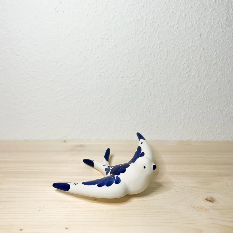 Handgemachte Keramik - 4er Set - Schwalben(Blumen-Weiß&Blau)