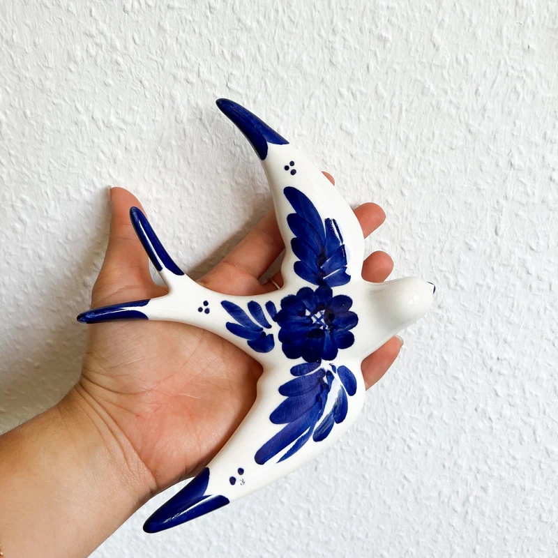 Handgemachte Keramik - 4er Set - Schwalben(Blumen-Weiß&Blau)