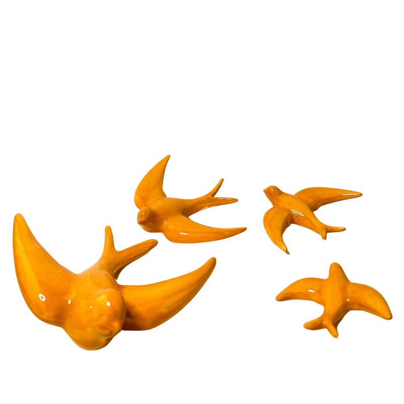 Handgemachte Keramik - 4er Set - Schwalben (Gelb)