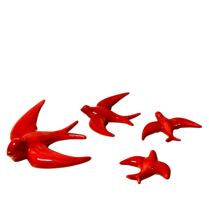 4er Set handgemachte Keramik Schwalben "Golondrinas" Rot