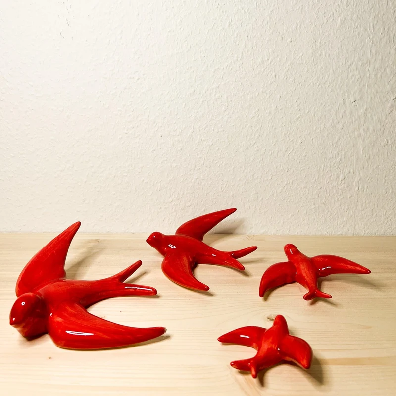 4er Set handgemachte Keramik Schwalben "Golondrinas" Rot