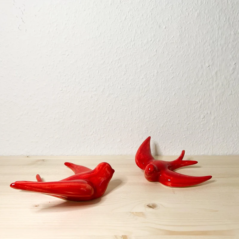 4er Set handgemachte Keramik Schwalben "Golondrinas" Rot