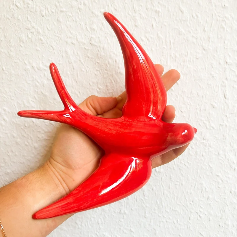 4er Set handgemachte Keramik Schwalben "Golondrinas" Rot