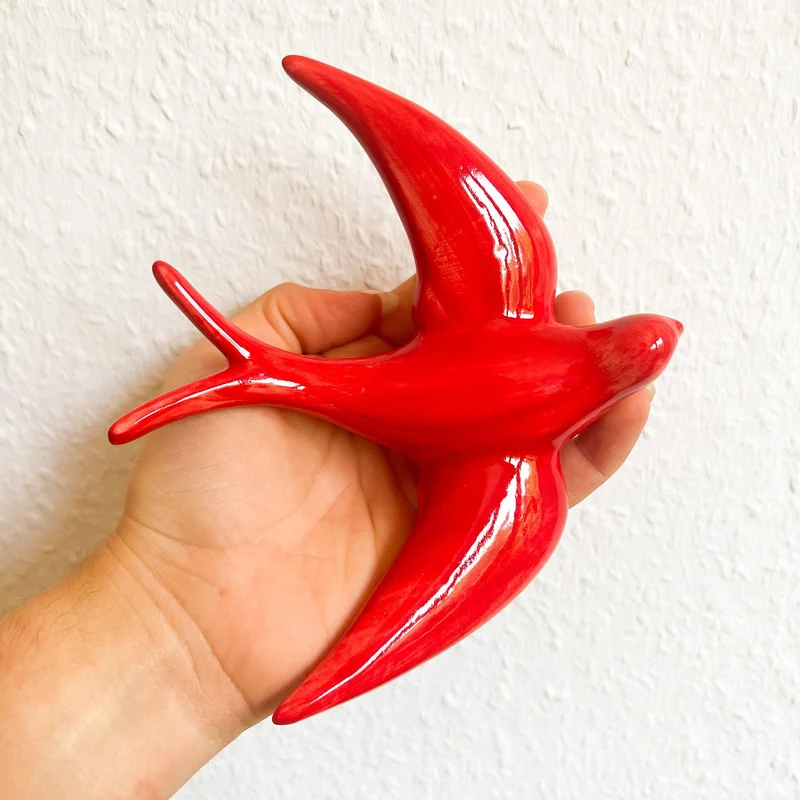 4er Set handgemachte Keramik Schwalben "Golondrinas" Rot