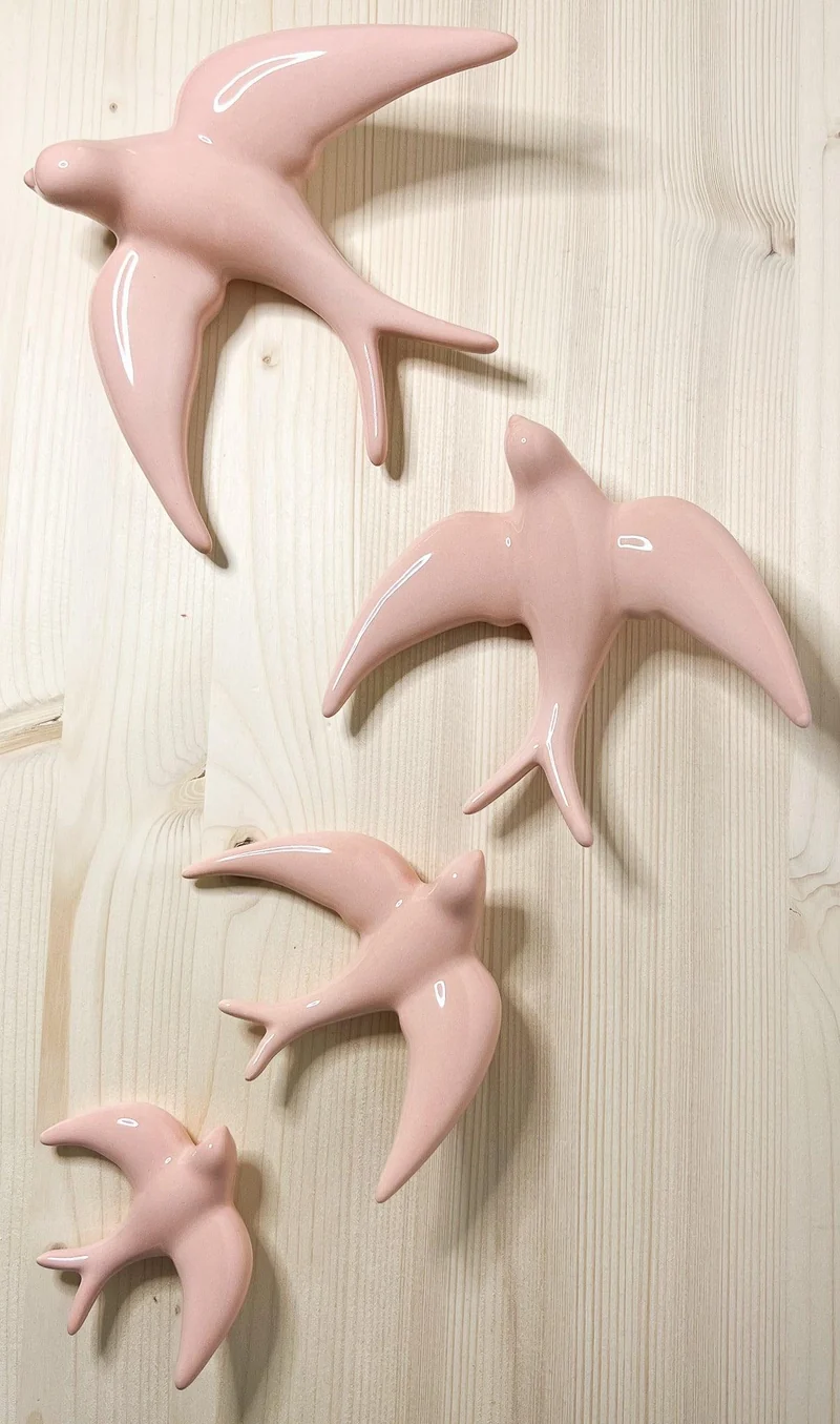 4er Set handgemachte Keramik Schwalben "Golondrinas" Rosa
