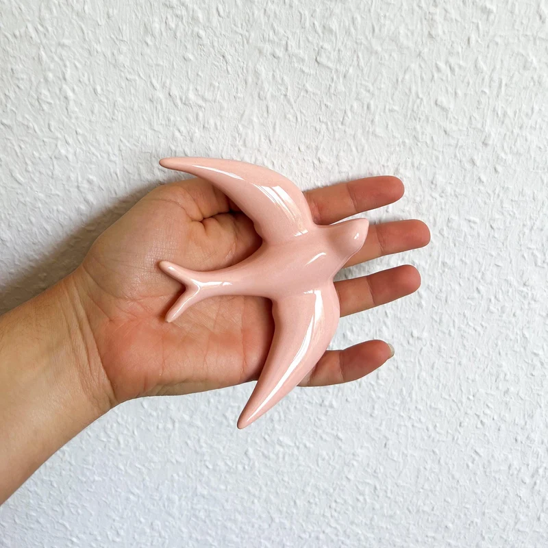 4er Set handgemachte Keramik Schwalben "Golondrinas" Rosa
