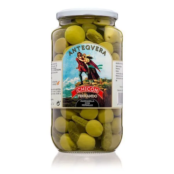 900 g Spanische Manzanilla-Oliven mit Gewürzgurken