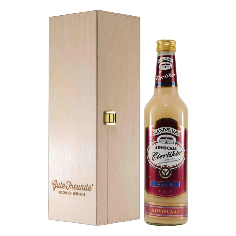 Landhaus Eierlikör Mild 14% mit Geschenk-Holzkiste