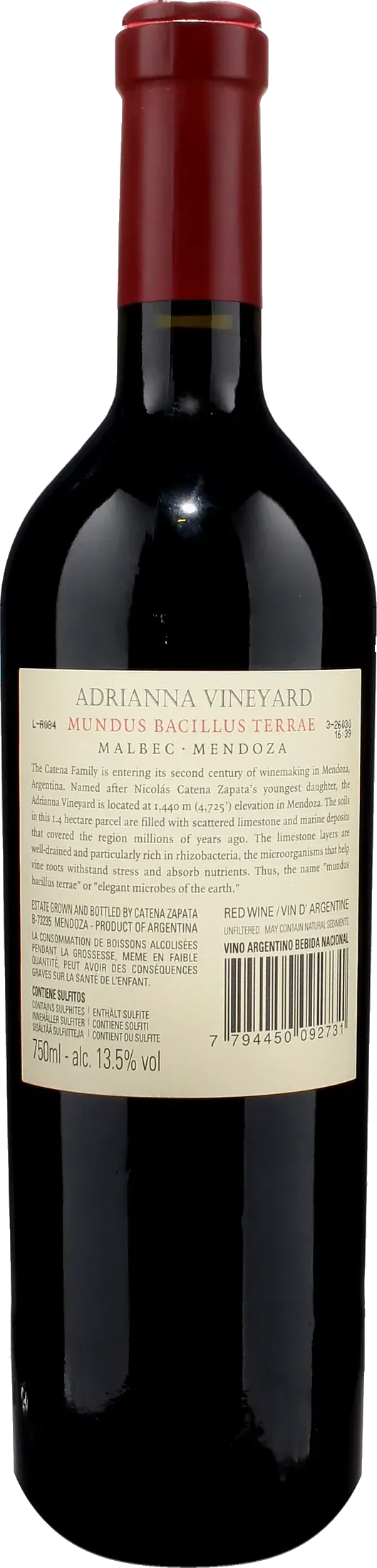 Catena Zapata Adrianna Vineyard Mundus Bacillus Terrae Malbec 2022