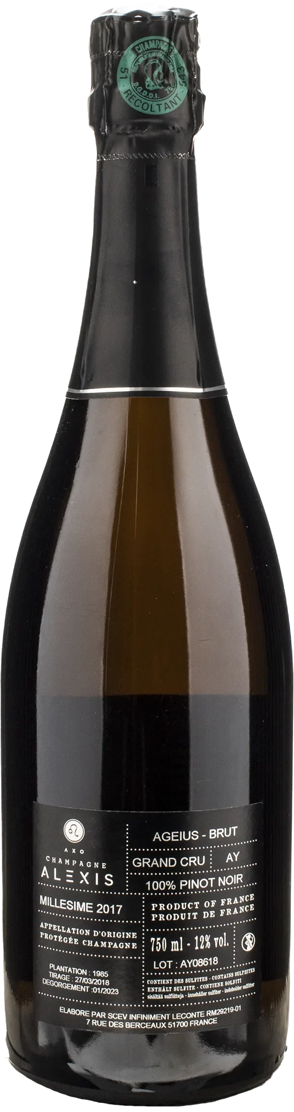 Alexis Leconte Champagne Aegius Grand Cru Ay Pinot Noir Brut 2017