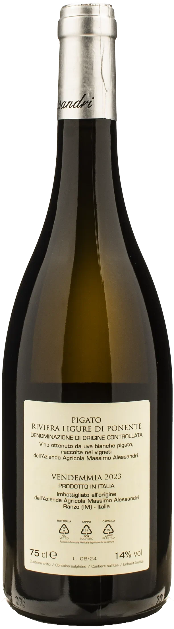 Alessandri Costa Delle Vigne Pigato Riviera Ligure Ponente Vigne Veggie 2023