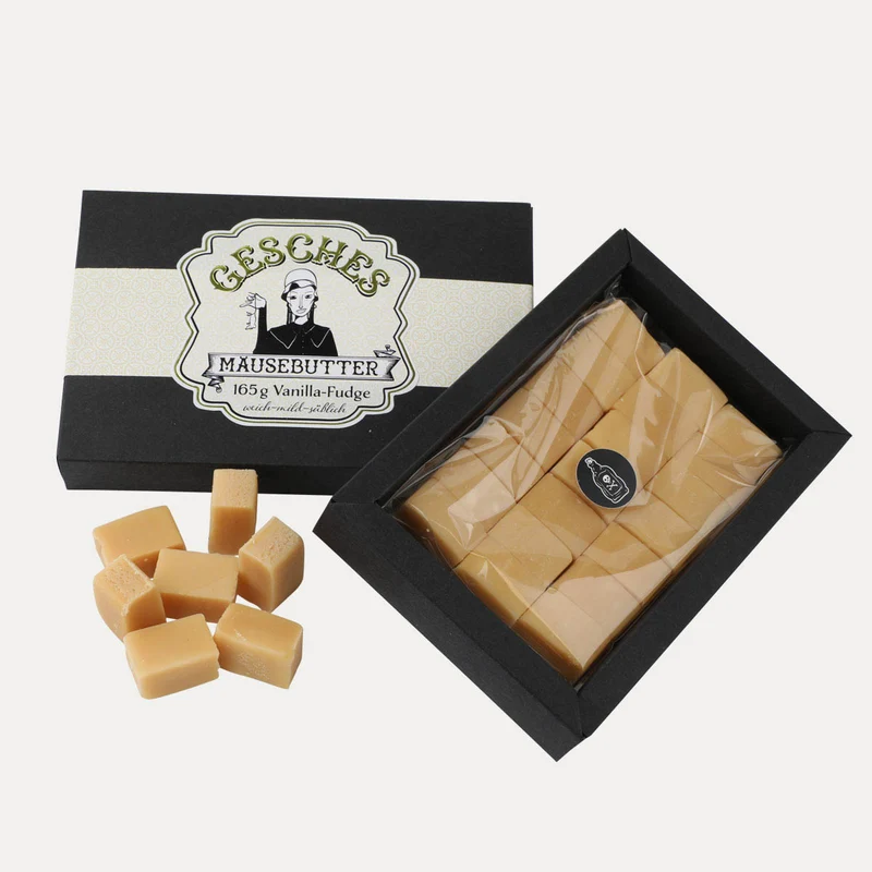 Gesches Mäusebutter – Vanille-Fudge in schwarzer Schachtel – 160 g