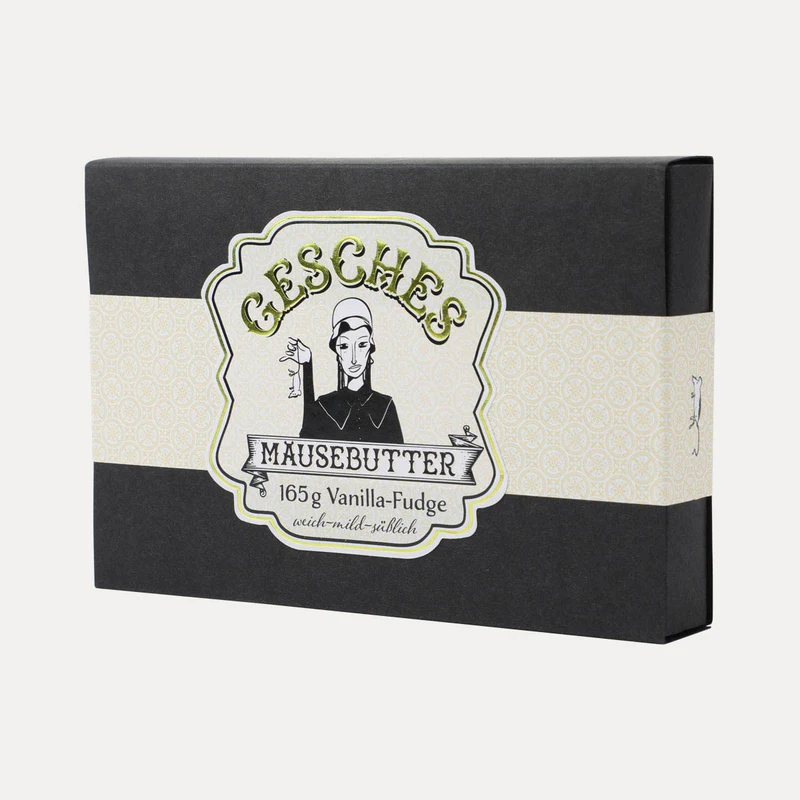 Gesches Mäusebutter – Vanille-Fudge in schwarzer Schachtel – 160 g