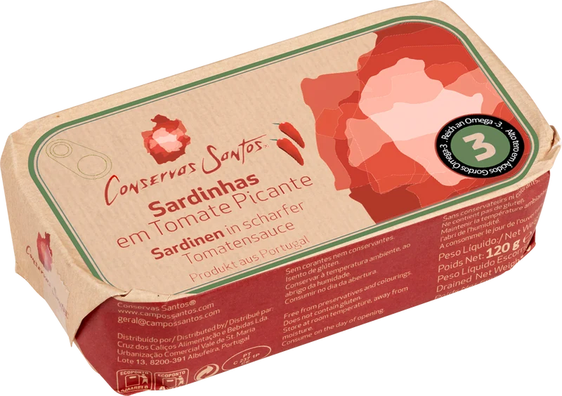 Sardinhas em Tomate Picante (Pikante Tomatensauce) – Conservas Santos