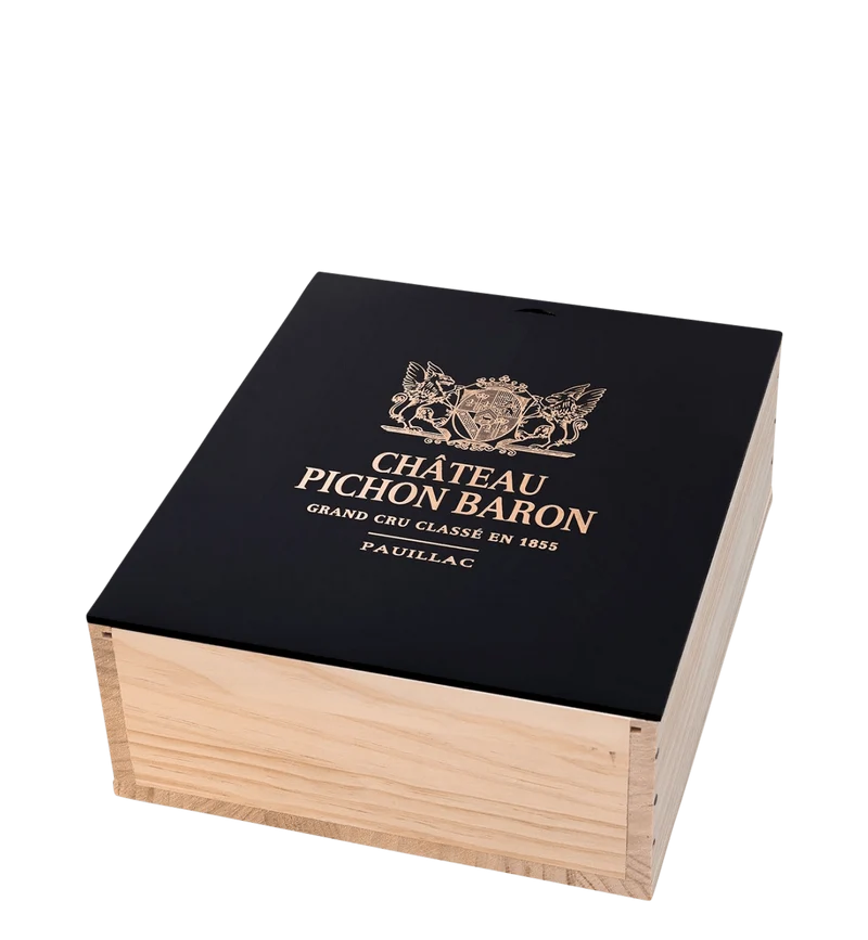 Château Pichon-Longueville au Baron de Pichon-Longueville Black Gift Box 2015 (3 flasker)