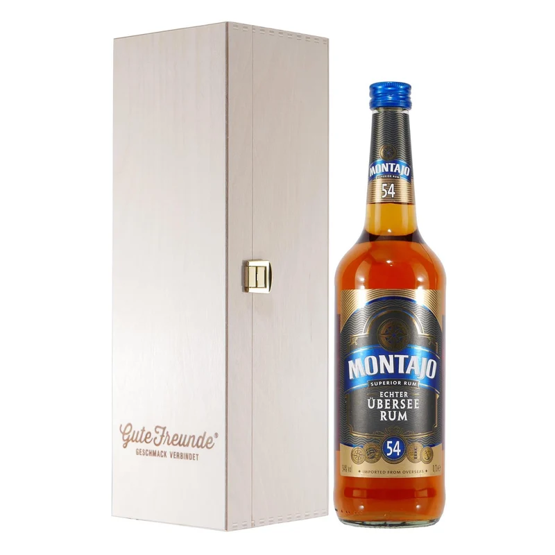 Montajo Echter Übersee Rum 54% mit Geschenk-Holzkiste