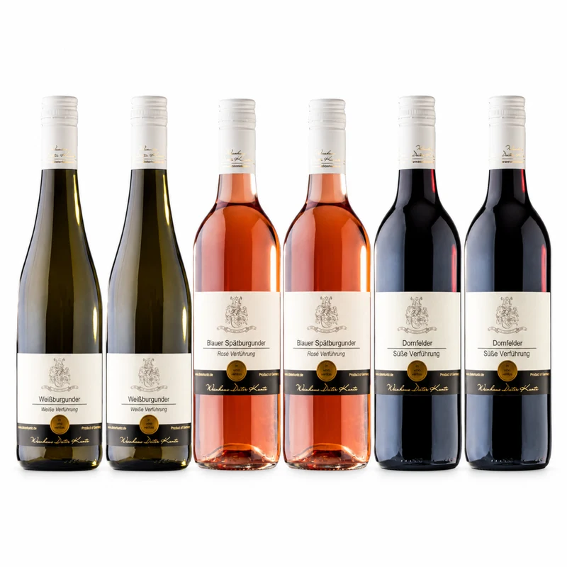 Süße Verführung Weinpaket – Rot, Rosé & Weiß 6 Flaschen