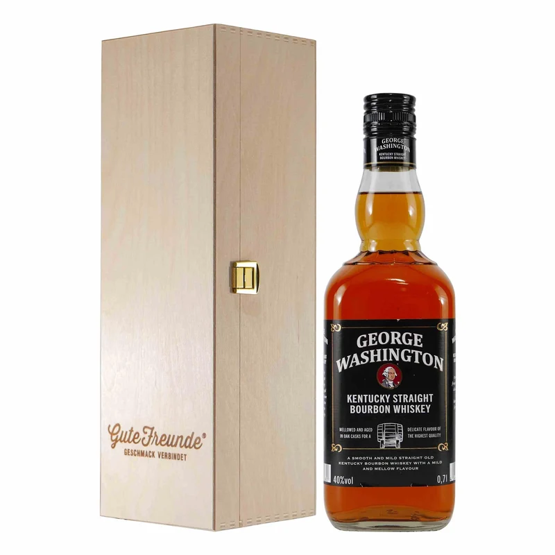 George Washington Bourbon Whiskey mit Geschenk-Holzkiste