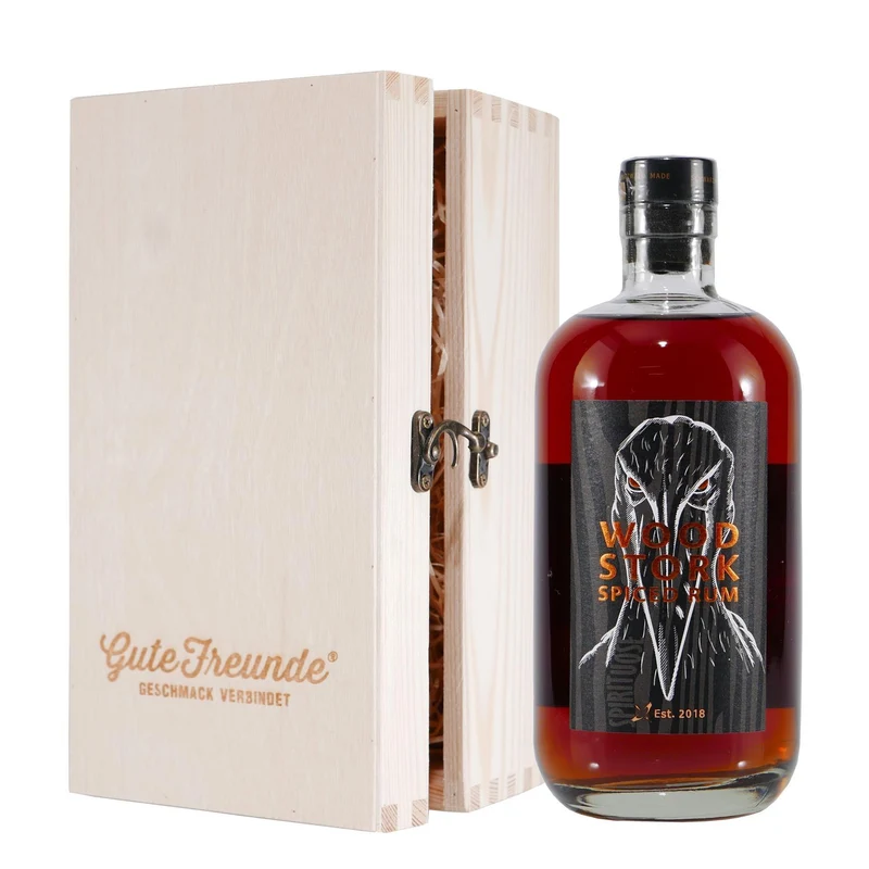 Wood Stork Spiced Rum mit Geschenk-Holzkiste
