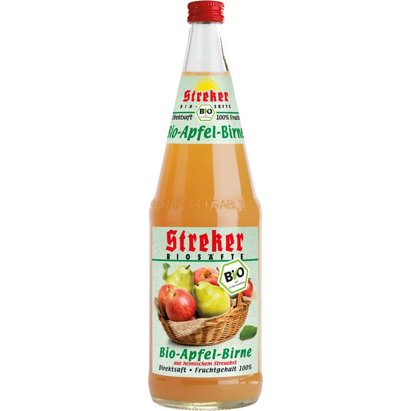 Streker BIO Apfel-Birne Direktsaft 6x 1 Liter (MEHRWEG)