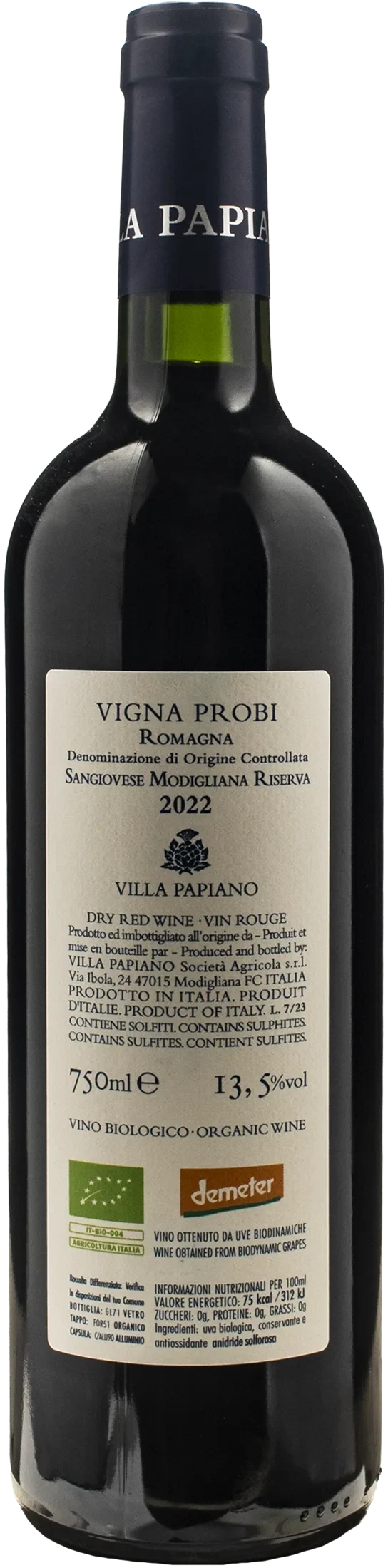 Villa Papiano Romagna Modigliana Riserva Probi di Papiano 2022