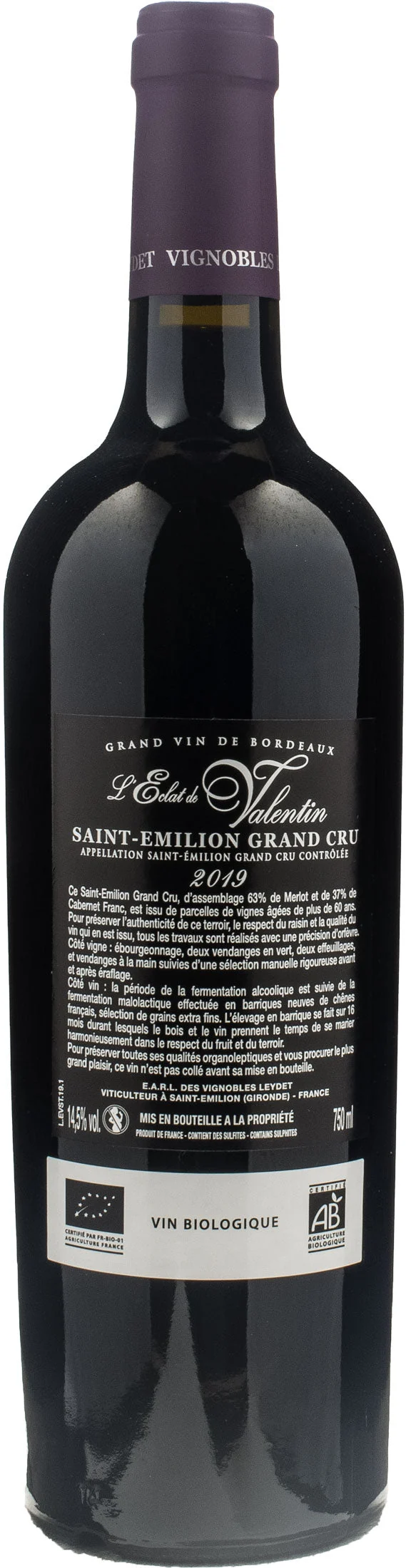 Vignobles Leydet Saint Emilion Grand Cru L'Eclat de Valentin 2019
