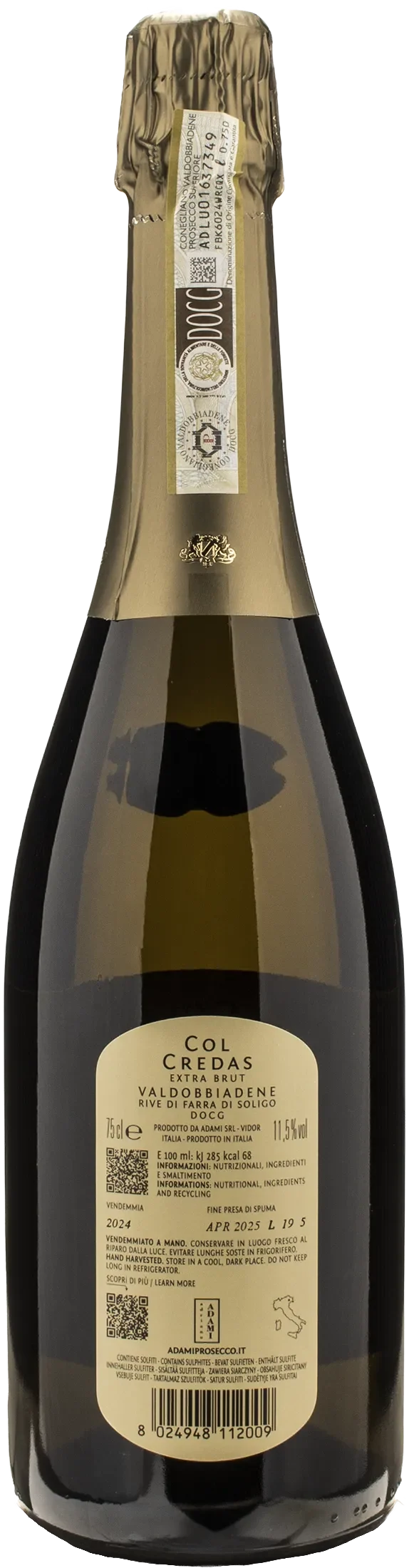 Adami Valdobbiadene Prosecco Rive di Farra di Soligo Extra Brut Col Credas 2024