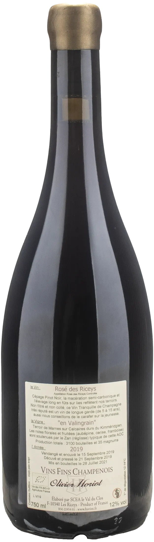 Olivier Horiot Champagne Rosè des Riceys En Valingrain 2019