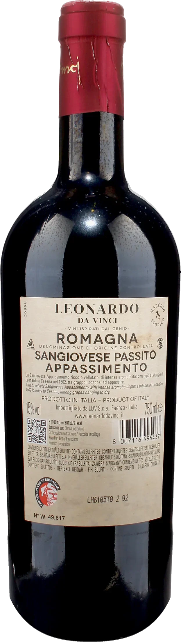 Leonardo da Vinci 1502 Sangiovese Passito Uve Portate a Cesena 2024