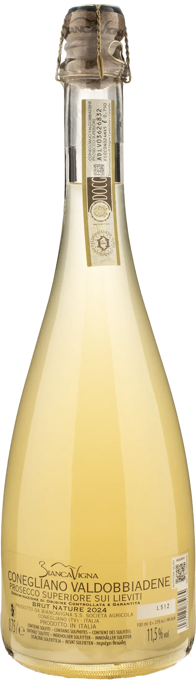 Biancavigna Conegliano Valdobbiadene Prosecco Superiore Sui Lieviti Brut Nature 2024