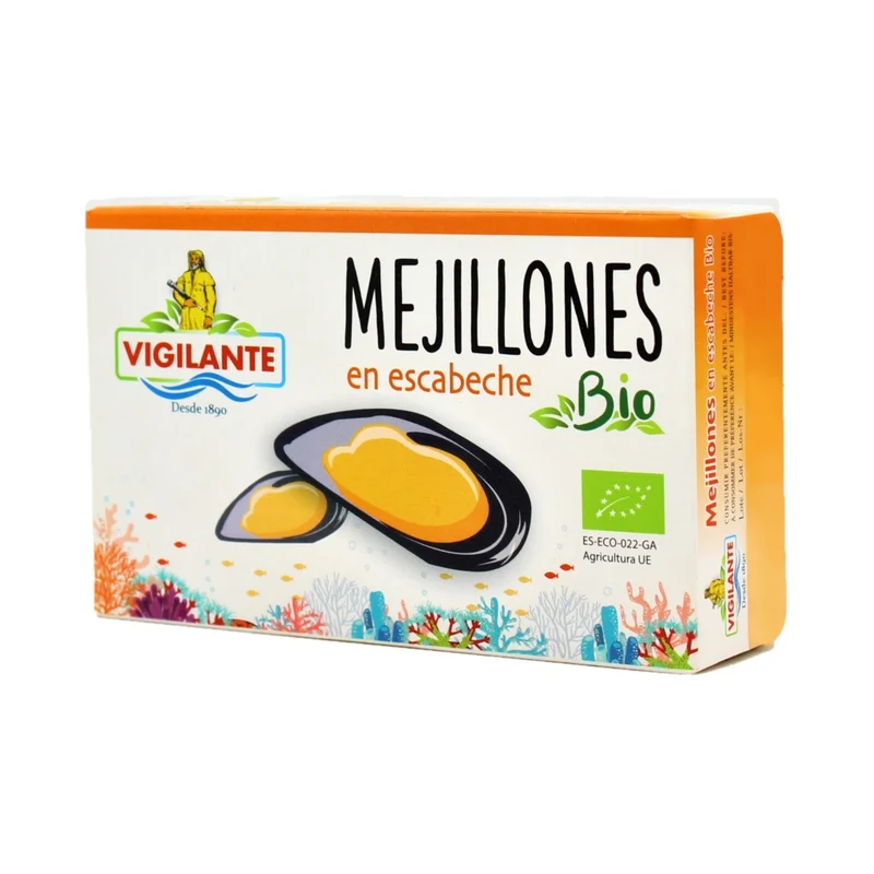 Vigilante Mejillones en escabeche BIO Pfahlmuscheln in Marinade BIO 70g***MHD 01.2025***