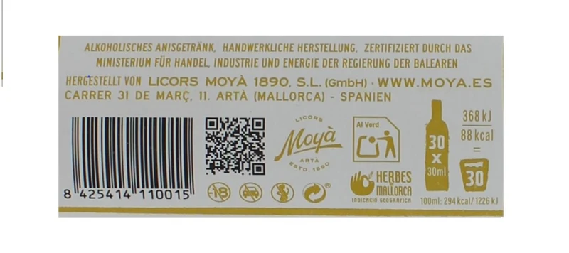 Moya Herbes de Mallorca Licores Mesclades Kräuterlikör halbtrocken 0,7l
