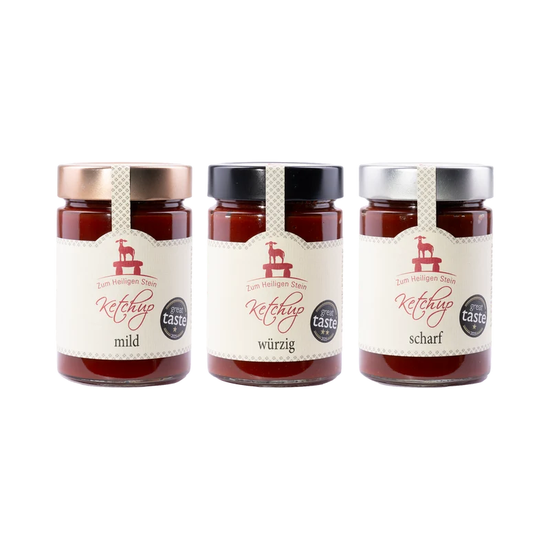 Ketchup-Probierset 3 × 400 g – mild, würzig, scharf