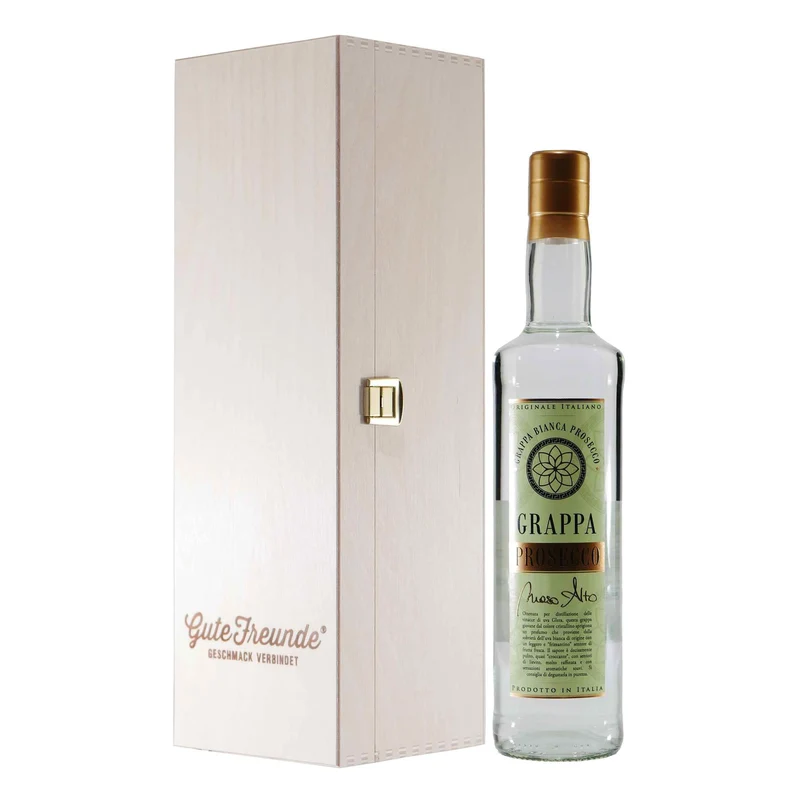 Maso Alto Grappa Prosecco mit Geschenk-Holzkiste
