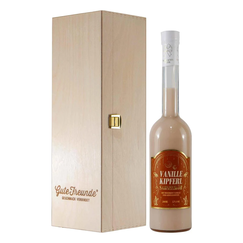 Bimmerle Vanille-Kipferl Sahnelikör mit Geschenk-Holzkiste
