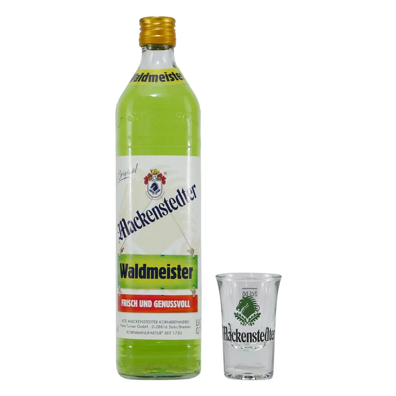Mackenstedter Waldmeister Likör mit 6x Shotgläser
