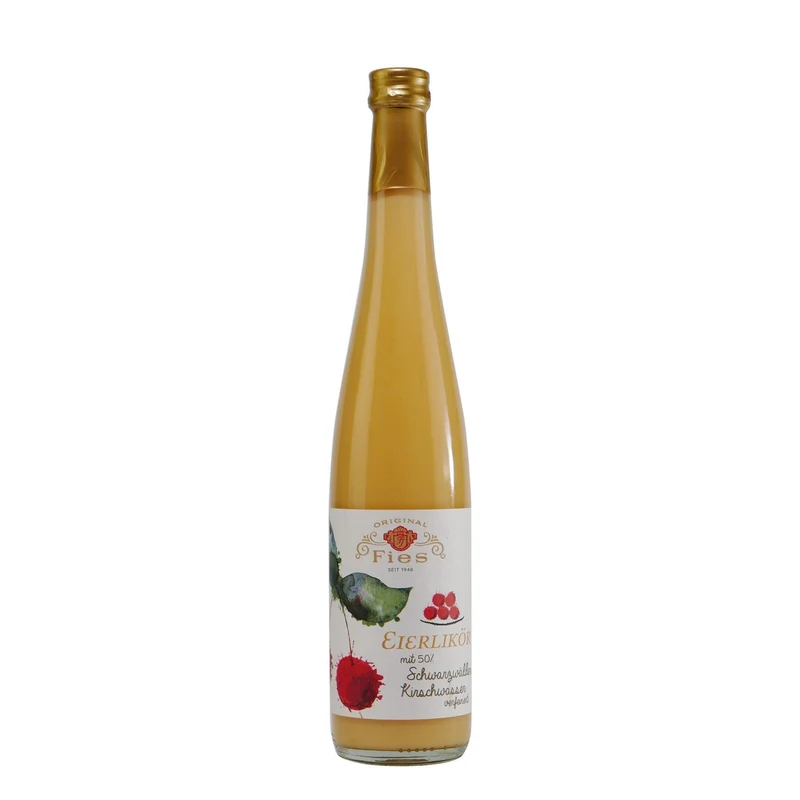 Fies Eierlikör mit Kirschwasser und Geschenk-Holzkiste