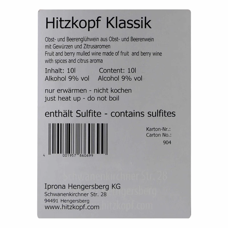 Hitzkopf Frucht-Glühwein "Klassik" 10L BIB