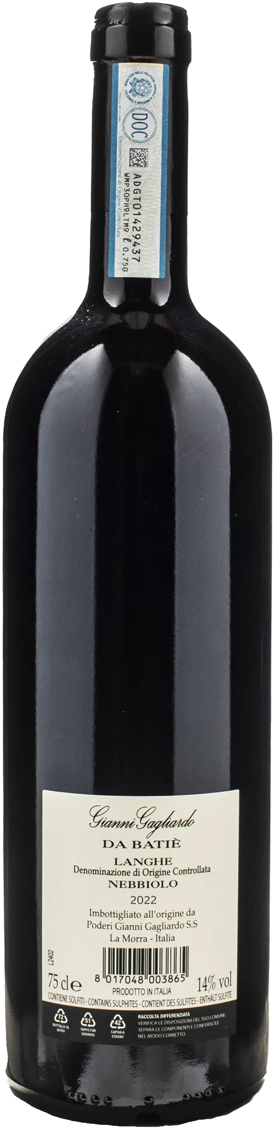 Gianni Gagliardo Langhe Nebbiolo Dabatie 2022