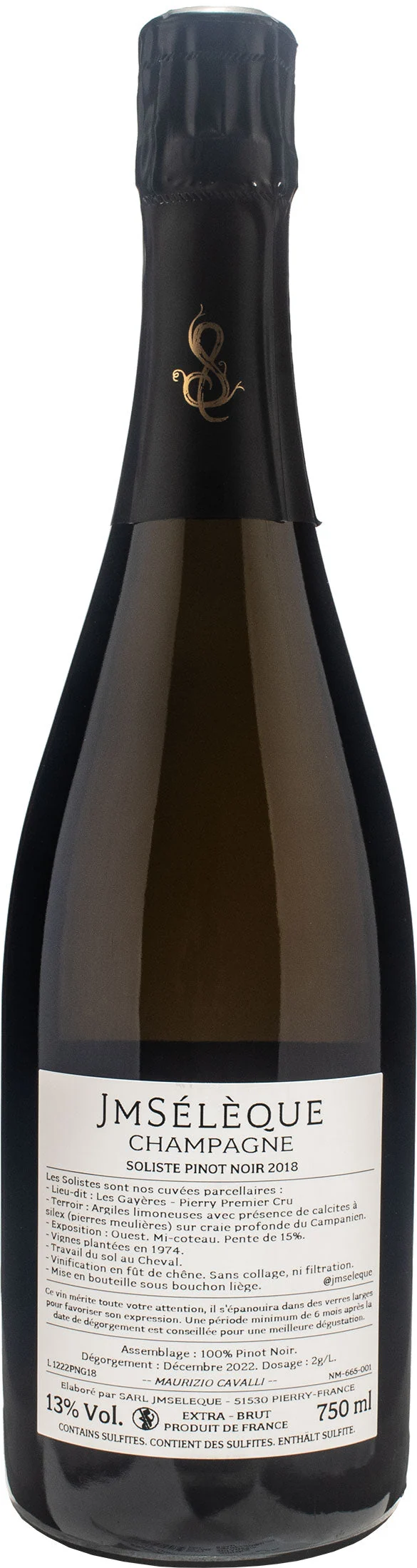 JM Seleque Champagne Soliste Pinot Noir Pierry 1er Cru Les Gayeres Extra Brut 2018