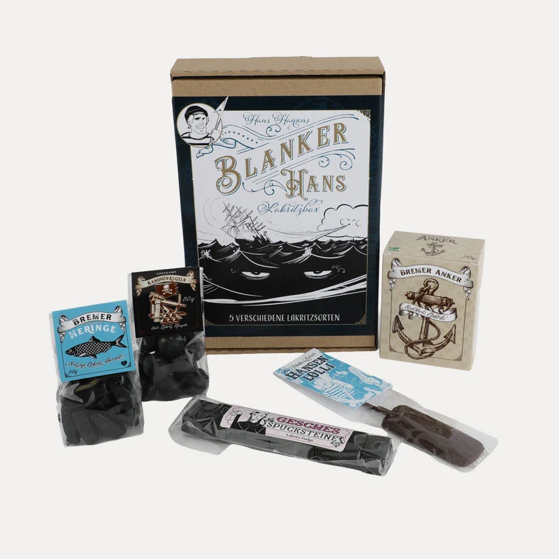 Blanker Hans Lakritzbox – Fünf Bremer Lakritzsorten – Geschenkbox
