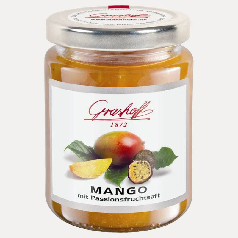 Mango-Passionsfrucht Konfitüre Extra – Fruchtaufstrich Grashoff – 250 g