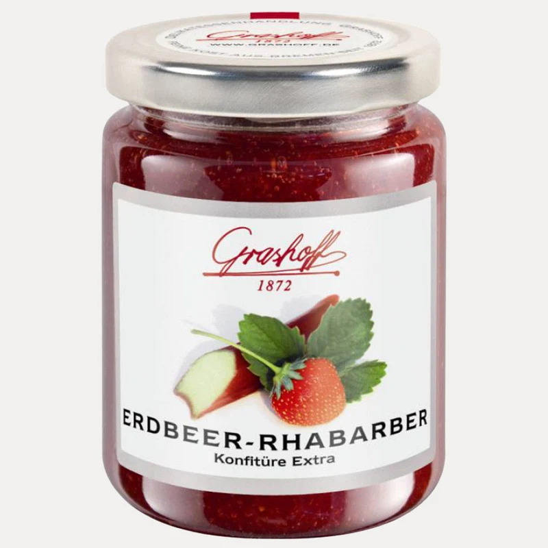 Erdbeer-Rhabarber Konfitüre Extra – Fruchtaufstrich Grashoff – 250 g