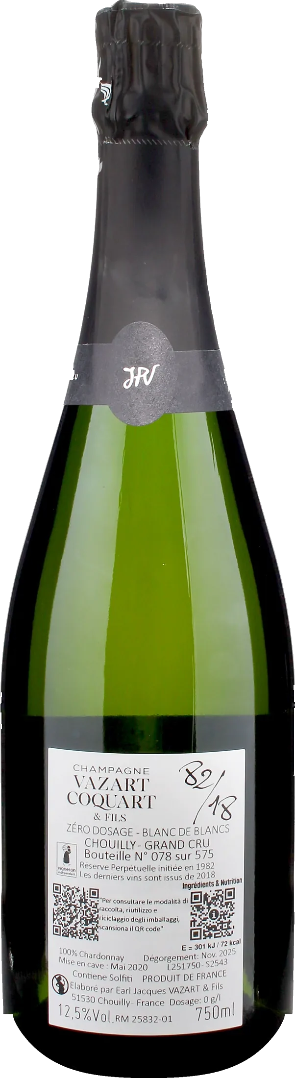 Vazart Coquart Champagne Grand Cru Blanc De Blancs Zero Dosage 82/18