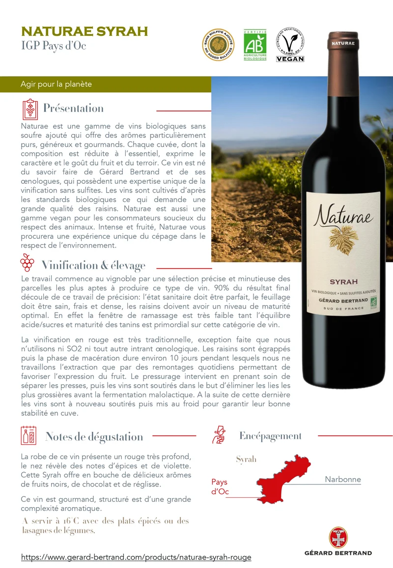 Naturae Syrah IGP Pays d'Oc 2024 – 75cl vin rouge