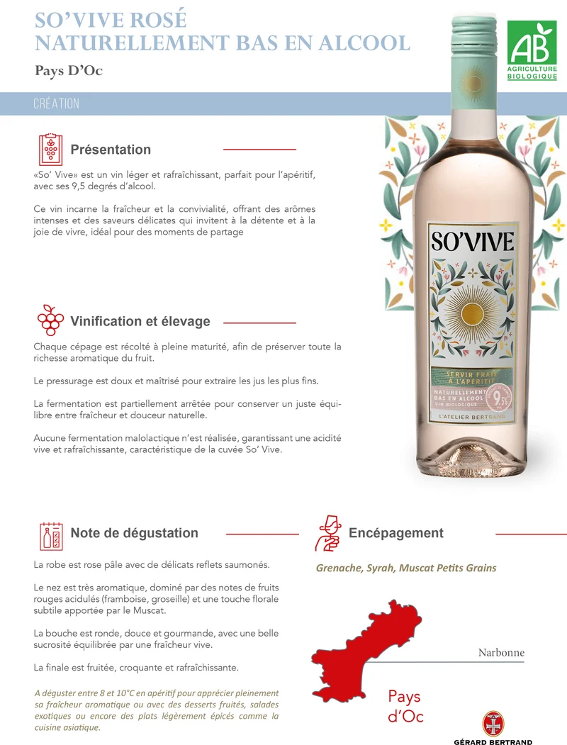 So'Vive vin rosé bio IGP Pays d'Oc 2025 75cl