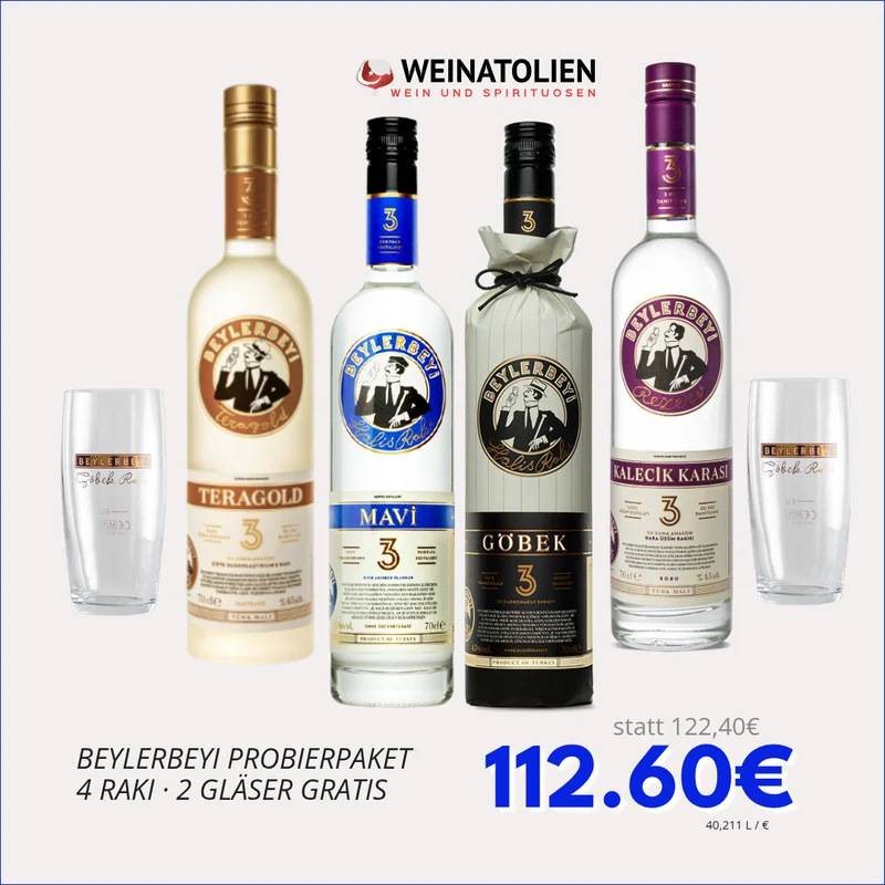 Beylerbeyi Probierpaket – 4 Rakı + 2 Gläser gratis